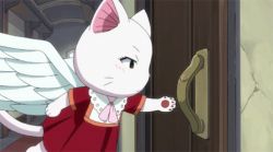 animated animated_gif blush cat charle_(fairy_tail) door dress fairy_tail happy_(fairy_tail) heart lowres no_humans smile whiskers wings rating:Sensitive score:32 user:kamel