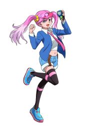  1girl blue_eyes digimon digimon_universe:_appli_monsters full_body happy highres karan_eri long_hair looking_at_viewer official_art open_mouth pink_hair purple_hair shoes shorts simple_background smile solo twintails white_background  rating:Sensitive score:11 user:fakyuh