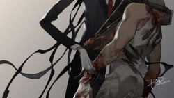 2boys arm_around_waist artist_name black_suit creepypasta dated dress feet_out_of_frame formal gloves grey_background hand_on_another&#039;s_back head_out_of_frame holding_another&#039;s_wrist konami male_focus multiple_boys necktie psd_(psdgai) pyramid_head red_necktie silent_hill_(series) silent_hill_2 simple_background sleeveless sleeveless_dress slender_man suit white_dress white_gloves yaoi