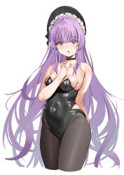  1girl absurdres arm_behind_back azur_lane bare_shoulders black_choker black_leotard black_pantyhose bonnet breasts choker collect2233 covered_navel cropped_torso grey_eyes highres leotard long_hair looking_at_viewer official_alternate_costume pantyhose playboy_bunny purple_hair simple_background sketch small_breasts solo strapless strapless_leotard tashkent_(azur_lane) tashkent_(the_sprite&#039;s_snapshot)_(azur_lane) triangle_mouth very_long_hair white_background 