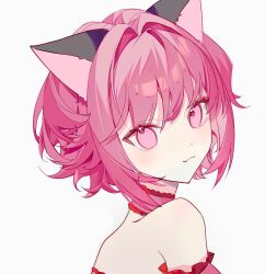  1girl :3 animal_ears bare_shoulders cat_ears chinese_commentary choker closed_mouth commentary_request fang fang_out hair_intakes highres looking_at_viewer mew_ichigo momomiya_ichigo nenene_(lofter_1364008971) pink_choker pink_eyes pink_hair portrait short_hair simple_background smile solo tokyo_mew_mew white_background  rating:Sensitive score:2 user:danbooru