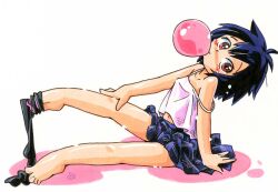 1girl blush breasts brown_eyes blowing_bubbles female_focus full_body hoshino_fuuta leaning_back loli looking_at_viewer marvel peni_parker perky_breasts short_hair skirt small_breasts socks solo source_request spider-man:_into_the_spider-verse spider-man_(series) spider-verse traditional_media  rating:Sensitive score:72 user:AndreSu