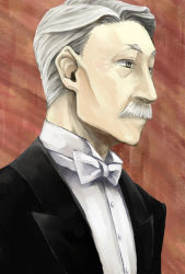  00s 1boy bow bowtie facial_hair formal grey_hair hans_(emma) male_focus manly morihito mustache old old_man solo stevens traditional_bowtie victorian_romance_emma 