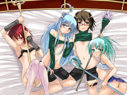  4girls ass aussa_(yu-gi-oh!) aussa_the_earth_charmer bare_shoulders bed bike_shorts blue_eyes blue_hair bottomless brown_eyes brown_hair clothes_lift collarbone duel_monster eria_the_water_charmer flat_chest glasses green_eyes green_hair hiita hiita_(yu-gi-oh!) hiita_the_fire_charmer hirama_hirokazu lineup long_hair lying multiple_girls na_mizuumi navel nipples no_panties ponytail red_eyes red_hair shirt_lift sleeveless sleeveless_turtleneck staff take_your_pick tank_top thighhighs turtleneck wand wynn_(yu-gi-oh!) wynn_the_wind_charmer yu-gi-oh! yu-gi-oh!_duel_monsters  rating:Explicit score:75 user:danbooru
