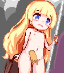 1girl animated animated_gif blonde_hair blue_eyes blue_skirt blush censored chikan cleft_of_venus cum cum_in_pussy disembodied_hand disembodied_penis fingering hetero hinainf loli long_hair lowres mosaic_censoring nude open_mouth panties penis pink_panties pixel_art public_indecency pussy sex shirt skirt tears through_clothes train_interior underwear vaginal  rating:Explicit score:268 user:BobKerman05