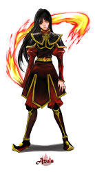  1girl armor avatar:_the_last_airbender avatar_legends azula belt black_hair boots fire highres long_hair mokking nickelodeon pants red_pants red_shirt shirt simple_background solo standing tears white_background yellow_eyes  rating:Sensitive score:53 user:danbooru