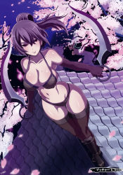10s 1girl absurdres armor armpits artist_name bare_shoulders bikini black_bra black_panties black_thighhighs blade bra breasts butcha-u cherry_blossoms cleavage closed_mouth collarbone covered_erect_nipples curvy dual_wielding dutch_angle fishnets floating_hair folded_ponytail full_body hair_between_eyes highres hip_focus holding holding_weapon large_breasts light_smile long_hair looking_at_viewer mole mole_on_breast mountain navel night night_sky ninja ninja_bikini no_eyewear outdoors page_number panties parted_bangs petals pink_eyes purple_eyes purple_hair rooftop scan senran_kagura shin_guards shoes sideboob signature skindentation sky smile solo standing rin_(senran_kagura) swimsuit thighhighs thighs tree underwear weapon wide_hips rating:Questionable score:91 user:danbooru