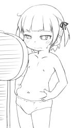 1girl belly_grab blush bubukka female_focus flat_chest hair_ribbon loli marui_mitsuba mitsudomoe monochrome navel nipples panties ribbon short_hair solo sweatdrop two_side_up underwear weighing_scale weight_conscious rating:Questionable score:61 user:sytalidis