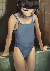 1girl absurdres artist_request black_hair blush breasts cameltoe cleft_of_venus dorontabi female_focus flat_chest highres loli sketch small_breasts solo swimsuit rating:Questionable score:178 user:Panty_worm