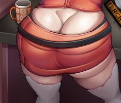 1girl artist_name ass ass_focus butt_crack coffee_mug cup from_behind head_out_of_frame highres hololive hololive_english huge_ass kentaryu legs lower_body microskirt mug skirt solo table takanashi_kiara thick_thighs thighhighs thighs virtual_youtuber white_thighhighs wide_hips rating:Questionable score:67 user:danbooru