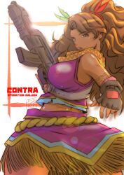  1girl ariana_(contra) breasts contra contra:_operation_galuga gun large_breasts long_hair solo weapon 