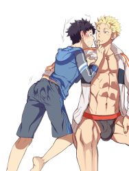 2boys abs age_difference ass ass_grab blush bulge hand_under_clothes male_focus multiple_boys muscular naughty_face size_difference sweat underwear wince yaoi rating:Explicit score:13 user:harucho