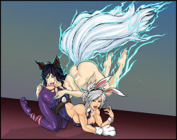  ahri_(league_of_legends) all_fours anilingus animal_ears dick_hammersmith fake_animal_ears feet fox_ears fox_tail highres league_of_legends oral playboy_bunny rabbit_ears riven_(league_of_legends) soles tail yuri  rating:Explicit score:42 user:HaSekrom