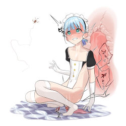  1boy anal_tail aqua_eyes ass blue_hair blush bug butt_plug cockroach fake_tail falling gloves hair_tie insect maid maid_headdress male_focus mubo on_floor open_mouth original sex_toy sitting solo sweat tail thighhighs trap white_background white_gloves white_thighhighs  rating:Explicit score:94 user:danbooru