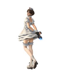 1girl 3d absurdres alternate_costume boots bow brown_hair capcom cuffs electricity electroshock_weapon energy female_focus gothic_lolita hat high_heels highres less-than-lethal_weapon lolita_fashion nurse nurse_cap official_art petticoat rebecca_chambers resident_evil resident_evil:_the_mercenaries_3d shoes short_hair simple_background solo stun_gun thighhighs weapon white_background rating:Sensitive score:47 user:swaaarm