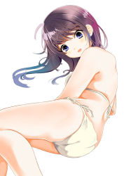   1girl ass bikini blue_eyes bra lying purple_hair swimsuit underwear  rating:Sensitive score:2 user:EmikoKouji