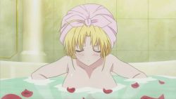 &gt;:o 1girl :o ahoge alternate_hairstyle angry animated animated_gif bathing blonde_hair blue_eyes blush bouncing_breasts breasts breasts_apart frown hair_up huge_breasts indoors ladies_versus_butlers! large_breasts looking_at_viewer nipples no_nose open_mouth partially_submerged petals screencap sernia_iori_flameheart shouting sitting solo steam tile_wall tiles towel towel_on_head undressing upper_body v-shaped_eyebrows water wet rating:Questionable score:113 user:danbooru