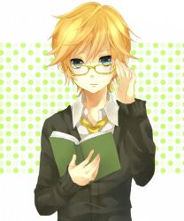  1boy blonde_hair book glasses kagamine_len male_focus solo tagme vocaloid  rating:Sensitive score:11 user:Neko_Taku