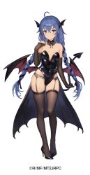  1girl ahoge armpits bat_wings black_collar black_footwear black_leotard blue_eyes blue_hair blush braid breasts brown_dust_2 brown_gloves brown_thighhighs closed_mouth collar covered_navel demon_girl demon_tail elbow_gloves eyebrows_hidden_by_hair full_body garter_belt gloves groin hair_between_eyes hair_ribbon hand_on_own_chest head_wings heart heart_tail high_heels leotard long_hair low_wings mushoku_tensei official_art ribbon roxy_migurdia second-party_source skindentation small_breasts solo tail thighhighs twin_braids very_long_hair waist_cape wings  rating:Sensitive score:24 user:danbooru