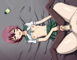  1boy 1girl blush breasts censored circle_anco cum cum_in_pussy kantai_collection mutsuki_(kancolle) nipples open_mouth pantyhose penis pussy red_eyes sex short_hair vaginal 
