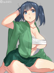 10s 1girl black_hair blue_eyes blue_hair breasts budget_sarashi female_focus isshiki_(ffmania7) kantai_collection large_breasts matching_hair/eyes open_clothes sarashi solo souryuu_(kancolle) twintails rating:Questionable score:15 user:danbooru