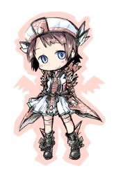  1girl blue_eyes blush capcom female_focus flora_(monster_hunter) ham_(points) hat looking_at_viewer monster_hunter_(series) monster_hunter_frontier rioduo_(armor) short_hair smile solo standing tagme 