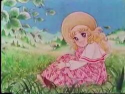  1girl animated anime_screenshot blonde_hair blue_eyes blue_sky candy_candy dress eyecatch field flower hat lowres outdoors pink_dress sky smile sound sun_hat tagme video  rating:General score:16 user:Cypress_Cat