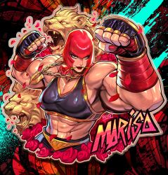  capcom flower highres impossible_hair jewelry lion lipstick makeup marisa_(street_fighter) muscular muscular_female necklace petals reiq rose rose_petals street_fighter street_fighter_6 