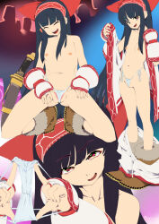  1girl ainu_clothes black_hair boots breasts closed_eyes clothes_pull come_hither holding holding_clothes holding_panties holding_underwear in_heat kemonono_(inchiki_dou) kneeling legs long_hair looking_at_viewer nakoruru naughty_face navel nipples open_clothes open_mouth panties pants pants_pull partially_visible_vulva petite pink_eyes presenting presenting_removed_panties samurai_spirits small_breasts smile snk spread_pussy_under_clothes the_king_of_fighters thighs thong underwear undressing weapon wedgie wet wet_clothes wet_panties 