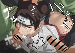 1girl 3boys absurdres brown_hair censored clothed_sex crying crying_with_eyes_open cum cum_in_mouth doggystyle fellatio hair_bun hand_on_another&#039;s_head headband highres looking_up multiple_boys naruto_(series) nier_(artist) oral penis rape sex sex_from_behind tears tenten_(naruto) rating:Explicit score:222 user:wodniobojca188