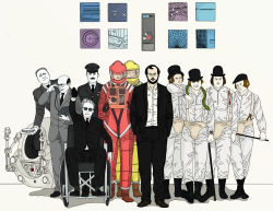 1960s_(style) 1970s_(style) 2001_a_space_odyssey 6+boys a_clockwork_orange alex_delarge antique_phone astronaut bad_id bad_pixiv_id bags_under_eyes bald beard boots butaneko_(butaneko_hanten) cake cane character_request computer corded_phone crossover dave_bowman dim_(droog) dr._strangelove dr._strangelove_(character) droogs epic facial_hair food formal frank_poole general_turgidson georgie_(droog) glasses gloves hal_9000 hat helmet indoors lionel_mandrake looking_at_viewer male_focus military military_uniform monitor monochrome multiple_boys mustache necktie oldschool pete_(droog) peter_sellers phone pie president_muffley realistic retro_artstyle rotary_phone salute science_fiction serious snake space_pod spacecraft spacesuit stanley_kubrick straight-arm_salute suit uniform wheelchair 