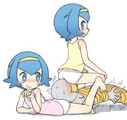 1boy 2girls ass bald bare_arms bare_shoulders blue_eyes blue_hair blush blush_stickers bound choreuny_hyamkeu closed_mouth creatures_(company) femdom full_body gag game_freak hair_between_eyes harper_(pokemon) head_on_ass highres improvised_gag loli multiple_girls nintendo nose_blush panties pokemon pokemon_(anime) pokemon_sm pokemon_sm_(anime) profile rope sarah_(pokemon) siblings simple_background sitting sitting_on_face sitting_on_person smile tape tape_gag tied_up twins underwear white_background white_panties rating:Questionable score:74 user:Domestic_Importer