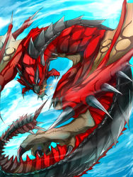 blue_eyes capcom dragon fire flying monster monster_hunter_(series) no_humans rathalos scales solo spikes tail ten_(prop03) wings rating:Sensitive score:12 user:danbooru
