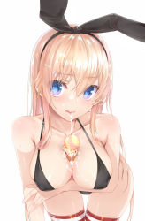 10s 1girl aimee_(emi) aimee_(origin) alternate_breast_size alternate_costume arm_at_side bad_id bad_pixiv_id bare_shoulders bent_over bikini black_bikini blonde_hair blue_eyes breast_hold breasts collarbone covered_erect_nipples cream cream_on_face food food_on_face hair_between_eyes hairband hanging_breasts highres ice_cream kantai_collection licking_lips lips long_hair looking_at_viewer medium_breasts shimakaze_(kancolle) shiny_skin sideboob simple_background solo striped_clothes striped_thighhighs suggestive_fluid swimsuit thighhighs thighs tongue tongue_out white_background rating:Questionable score:65 user:danbooru