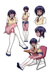  1boy desk fang kneehighs koyanagi_royal school_desk school_uniform short_hair shorts shota socks 