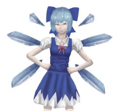  1girl absurdres blue_bow blue_dress blue_eyes blue_hair bow cirno dress hair_bow highres ice ice_wings luciyum non-web_source realistic shirt solo team_9 touhou vest white_shirt wings 
