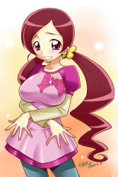  10s 1girl 2013 alternate_breast_size artist_name bow breasts dated ebifly hanasaki_tsubomi heartcatch_precure! large_breasts long_hair looking_at_viewer no_eyewear pink_bow pink_eyes pink_hair precure smile solo twintails  rating:Sensitive score:12 user:danbooru
