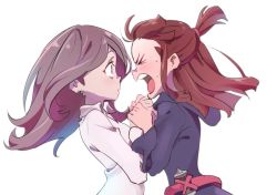 &gt;_&lt; 10s 2girls bad_id bad_twitter_id blush bokujoukun bright_pupils brown_hair collared_shirt confession dress closed_eyes from_side hair_tie holding_hands hand_grab kagari_atsuko little_witch_academia long_hair long_sleeves multiple_girls open_mouth pink_hair red_eyes shirt shouting sidelocks simple_background sucy_manbavaran sweat teeth topknot upper_body white_background wide-eyed wide_sleeves wing_collar yuri rating:Sensitive score:18 user:danbooru