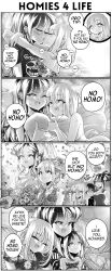  1boy 4koma 5girls absurdres aftersex babymetal band_shirt bed berserk blanket blush breasts comic confused couple crying dress english_text family french_kiss gorillaz grs- height_difference highres ips_cells kiss large_breasts manga_(object) meme merchandise mother_and_daughter multiple_girls nirvana_(band) no_homo_(meme) original pillow right-to-left_comic shirt sharon_(grs-) speech_bubble sweatdrop t-shirt talia_(grs-) thumbs_up truth wedding_dress wife_and_wife yuri 