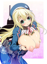 10s 1girl atago_(kancolle) blonde_hair blue_eyes blush breasts breasts_out female_focus kantai_collection kouki_kuu long_hair looking_at_viewer nipples smile solo rating:Questionable score:23 user:lkjh098