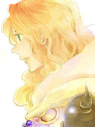  1990s_(style) 1girl blonde_hair female_focus final_fantasy final_fantasy_iv final_fantasy_iv:_the_after_years green_eyes long_hair lowres mizukumohouse rosa_farrell shoulder_pads solo white_background 