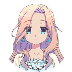  10s 1girl blonde_hair blue_eyes collarbone earrings female_focus frills gushiken_shupe jewelry lowres necklace ongaku_shoujo portrait smile solo  rating:Sensitive score:1 user:Collector-chan