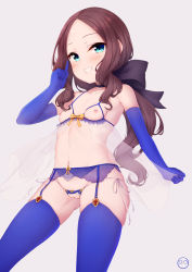 1girl absurdres aqua_eyes black_ribbon blue_gloves blue_thighhighs bra breasts brown_hair choker cleft_of_venus crotchless crotchless_panties cupless_babydoll elbow_gloves fate/grand_order fate_(series) forehead garter_belt garter_straps gloves grin hair_ribbon highres john_zerowb leonardo_da_vinci_(fate) leonardo_da_vinci_(fate/grand_order) leonardo_da_vinci_(rider)_(fate) lingerie loli looking_at_viewer low_ponytail navel nipples panties ponytail pussy ribbon sidelocks skindentation small_breasts smile solo standing stomach string_panties teeth thighhighs uncensored underwear underwear_only rating:Explicit score:196 user:danbooru