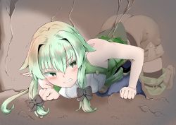 10s 1girl absurdres ass cave clenched_teeth elf goblin_slayer! green_eyes green_hair high_elf_archer_(goblin_slayer!) highres pointy_ears solo stuck teeth through_wall wall rating:Questionable score:46 user:Perv-Ultra