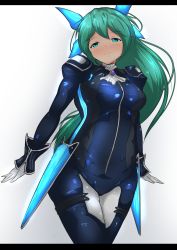  1girl absurdly_long_hair absurdres alternate_hairstyle aqua_eyes aqua_hair artist_name artist_request black_bodysuit blue_eyes blue_hair blush bodysuit breasts female_focus gloves hair_ornament hatsune_miku headphones headset highres kagami_c58 long_hair medium_breasts parted_lips plugin_(vocaloid) project_diva project_diva_(series) smile solo thighhighs very_long_hair vocaloid white_background white_gloves 
