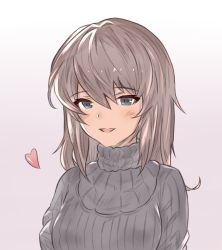  1girl arutoria_(187497382) bad_id bad_twitter_id blue_eyes blush commentary girls_und_panzer gradient_background grey_sweater itsumi_erika light_blush lips long_hair looking_at_viewer open_mouth pink_background portrait ribbed_sweater silver_hair smile solo sweater turtleneck  rating:Sensitive score:1 user:danbooru