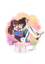  &gt;_&lt; 2girls :q absurdres alternate_costume armor artist_name beads black-framed_eyewear blue_sky blush bodysuit boots breasts brown_eyes brown_hair canister censored clothes_writing collarbone d.va_(overwatch) dated dress emblem facial_mark fingering fingering_through_clothes flying_sweatdrops glasses gloves gradient_background hair_bun hair_ornament hair_stick hand_on_another&#039;s_shoulder headphones heart highres large_breasts light_smile logo long_hair looking_at_another looking_at_viewer mecha medium_breasts mei_(overwatch) multiple_girls overwatch overwatch_1 pilot_suit pussy_juice revision robot saliva saliva_trail short_hair sidelocks single_hair_bun sitting sitting_on_lap sitting_on_person skin_tight sky swept_bangs thigh_boots thighhighs thighs through_clothes tongue tongue_out tsubasa_tsubasa whisker_markings white_background white_footwear white_gloves yuri  rating:Explicit score:106 user:GeminiViRiS