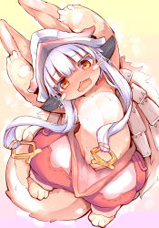 10s 1girl absurdres animal_ears blush cleft_of_venus female_focus furry furry_female highres lolo_(kemonono) made_in_abyss nanachi_(made_in_abyss) open_mouth pussy simple_background solo whiskers white_hair yellow_eyes rating:Explicit score:80 user:danbooru