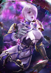  1girl blue_eyes breasts carlos_morilla cleavage highres isabella_valentine large_breasts looking_at_viewer navel revealing_clothes silver_hair soul_calibur soulcalibur soulcalibur_vi sword weapon whip whip_sword 