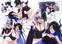  2girls bare_shoulders black_choker black_hair black_shirt black_tank_top blunt_bangs bottomless breasts check_translation choker cleavage collage colored_inner_hair doggystyle fang futa_with_female futanari grey_hair hair_over_eyes hair_over_one_eye highres hololive hololive_english horns large_breasts long_hair lying medium_breasts missionary multicolored_hair multiple_girls nerissa_ravencroft off-shoulder_shirt off_shoulder on_back parted_bangs red_eyes sex sex_from_behind shiori_novella shirt sidelocks sketch slit_pupils speech_bubble sweat tank_top tears translation_request two-tone_hair virtual_youtuber wavy_hair yellow_eyes yomosaka yuri  rating:Explicit score:39 user:danbooru